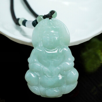 岐昌堂天然缅甸A货翡翠玉观音玉佛吊坠玉石挂件项链男女情侣父亲节礼物翡翠观音吊坠配珠绳	